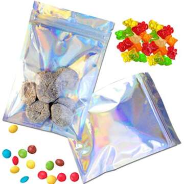 100 Pieces Resealable Smell Proof Bags, Flat Clear Food Storage Bags Pouch Aluminum Plastic Packaging Bags, Rainbow Color (4x6inch)