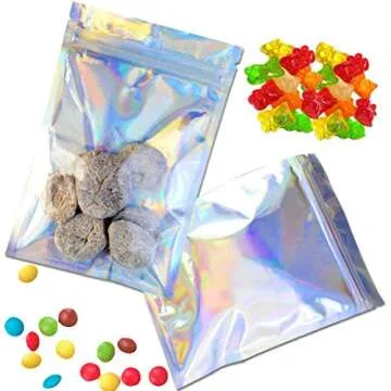 100 Pieces Resealable Smell Proof Bags, Flat Clear Food Storage Bags Pouch Aluminum Plastic Packaging Bags, Rainbow Color (4x6inch)