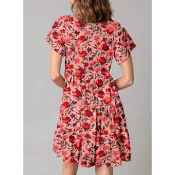 Dokotoo Casual Dresses for Women Sexy V Neck Flowy Short Sleeve Spring Dresses for Women Bohemian Mini Dress Summer Sundresses 2025 Red Large