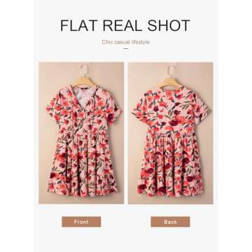 Dokotoo Casual Dresses for Women Sexy V Neck Flowy Short Sleeve Spring Dresses for Women Bohemian Mini Dress Summer Sundresses 2025 Red Large