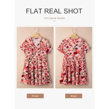 Dokotoo Casual Dresses for Women Sexy V Neck Flowy Short Sleeve Spring Dresses for Women Bohemian Mini Dress Summer Sundresses 2025 Red Large