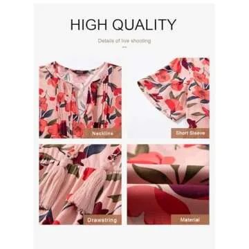 Dokotoo Casual Dresses for Women Sexy V Neck Flowy Short Sleeve Spring Dresses for Women Bohemian Mini Dress Summer Sundresses 2025 Red Large