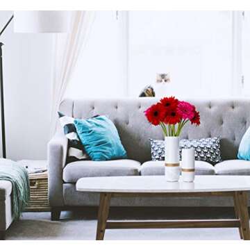 Jasius White Flower Vase Set - Elegant White Vases for Decor with Rustic Boho Rope Accent, Non-Scratch Base - Decorative Minimalist Vases for Flowers, Home, Office, Living Room, Kitchen - 2-Piece