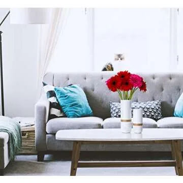 Jasius White Flower Vase Set - Elegant White Vases for Decor with Rustic Boho Rope Accent, Non-Scratch Base - Decorative Minimalist Vases for Flowers, Home, Office, Living Room, Kitchen - 2-Piece