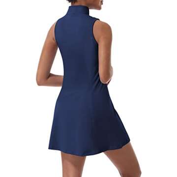 Tennis Dress for Women with Built-in Shorts and Pockets - Dark Blue Athletic Dress