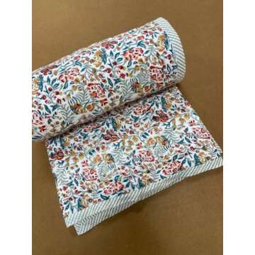 Ridhi Block Print Quilted Throw Blanket 100% Cotton Quilt, Cover for Couch and Bed, Sage Lap Bedding...