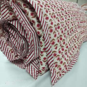 Ridhi Block Print Quilted Throw Blanket 100% Cotton Quilt, Cover for Couch and Bed, Sage Lap Bedding Coverlet, Luxury Oversized Quilted Throw (Queen 90" x 96", Vermilion Red)