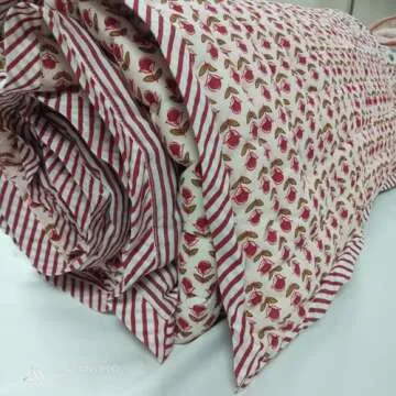 Ridhi Block Print Quilted Throw Blanket 100% Cotton Quilt, Cover for Couch and Bed, Sage Lap Bedding Coverlet, Luxury Oversized Quilted Throw (Queen 90" x 96", Vermilion Red)