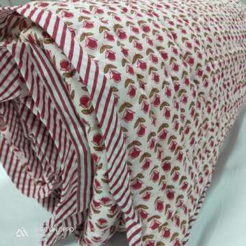 Ridhi Block Print Quilted Throw Blanket 100% Cotton Quilt, Cover for Couch and Bed, Sage Lap Bedding Coverlet, Luxury Oversized Quilted Throw (Queen 90" x 96", Vermilion Red)