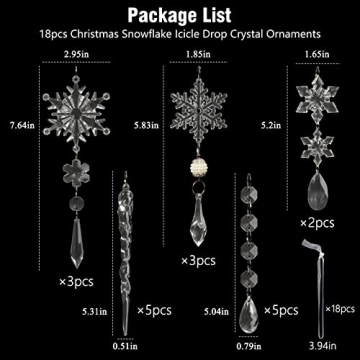 18pcs Crystal Christmas Ornaments for Festive Decor