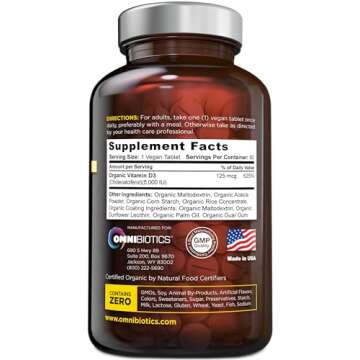 Organic Vitamin D3 5000 IU - High-Potency Vitamin D Supplements for Immune, Bone & Muscle Health, Vi...