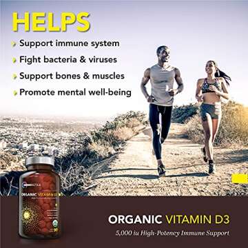 Organic Vitamin D3 5000 IU - High-Potency Vitamin D Supplements for Immune, Bone & Muscle Health, Vitamin D Tablets 5000 IU - 100% Vegan D3 for Bone Strength - 90 Unflavored Organic Vitamin D Tablets