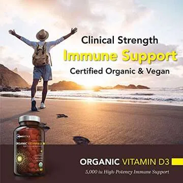 Organic Vitamin D3 5000 IU - High-Potency Vitamin D Supplements for Immune, Bone & Muscle Health, Vitamin D Tablets 5000 IU - 100% Vegan D3 for Bone Strength - 90 Unflavored Organic Vitamin D Tablets