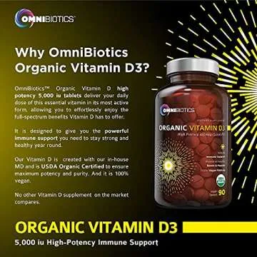 Organic Vitamin D3 5000 IU - High-Potency Vitamin D Supplements for Immune, Bone & Muscle Health, Vitamin D Tablets 5000 IU - 100% Vegan D3 for Bone Strength - 90 Unflavored Organic Vitamin D Tablets