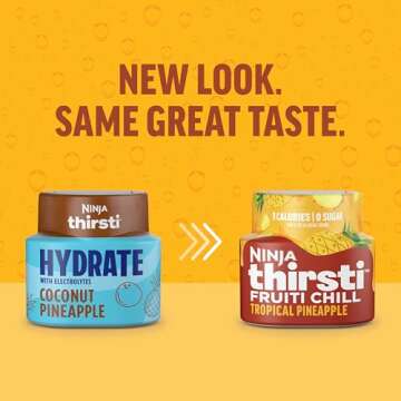 Ninja Thirsti Flavored Water Drops, FRUITI CHILL Tropical Pineapple, Bold Fruit Flavor, Sparkling or Still, Zero Calories, Zero Sugar, Makes 17, 12oz drinks, 3 Pack, WCFTRCCAM