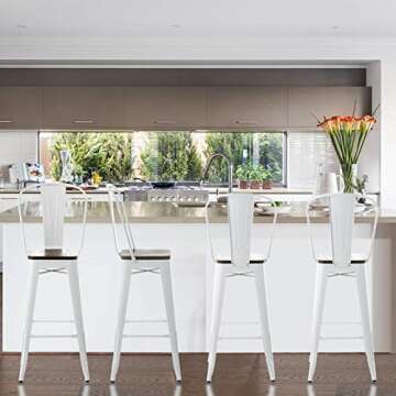 mecor Metal Bar Stools Set of 4 w/Removable Backrest, 30'' Dining Counter Height Chairs with Wood Se...