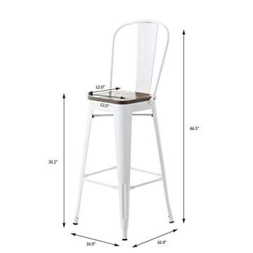 mecor Metal Bar Stools Set of 4 w/Removable Backrest, 30'' Dining Counter Height Chairs with Wood Seat for Outdoor Patio, (Silver)