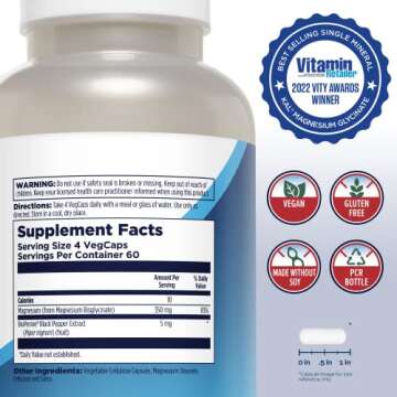 KAL Magnesium Glycinate, New & Improved Fully Chelated High Absorption Formula with BioPerine, Bisgl...