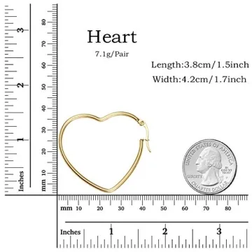 MengPa Hoop Earrings for Women Black Gold Plated Loops Drop Earring Fashion Jewelry (Heart-Gold-38mm) G3298G