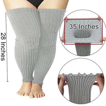 COZYOFFI Women's Plus Size Leg Warmers Knit Over Knee High Footless Socks for Thick Thighs(C04-Light...