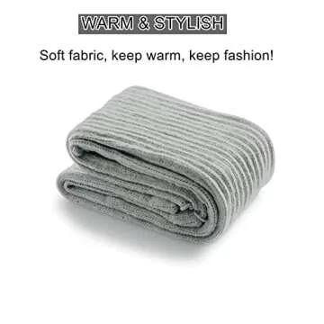 COZYOFFI Women's Plus Size Leg Warmers Knit Over Knee High Footless Socks for Thick Thighs(C04-Light Grey)