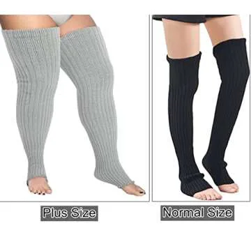COZYOFFI Women's Plus Size Leg Warmers Knit Over Knee High Footless Socks for Thick Thighs(C04-Light Grey)