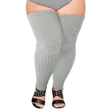 COZYOFFI Women's Plus Size Leg Warmers Knit Over Knee High Footless Socks for Thick Thighs(C04-Light Grey)