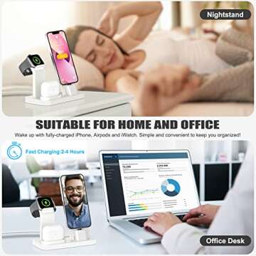 3 in 1 Charging Station for Apple Products, Removable Charging Stand for iPhone Series AirPods Pro/3/2/1, Charging Dock for Apple Watch SE/Ultra/8/7/6/5/4/3/2/1(with 15W Adapter and Cable)(White)