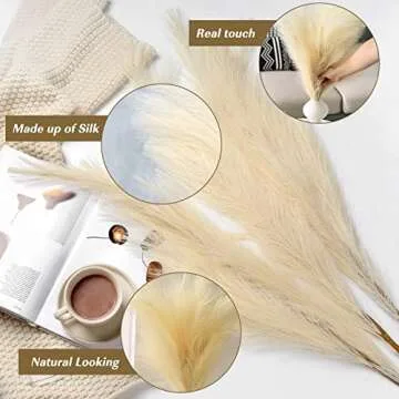 JPSOR Faux Pampas Grass Tall 4PCS 43"/3.6FT Large Artificial Pompous Branches for Floor Vase Fillers Fake Flowers, Fluffy Grass for Home Farmhouse Boho Wedding Decor (Beige)