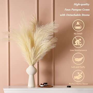 JPSOR Faux Pampas Grass Tall 4PCS 43"/3.6FT Large Artificial Pompous Branches for Floor Vase Fillers Fake Flowers, Fluffy Grass for Home Farmhouse Boho Wedding Decor (Beige)