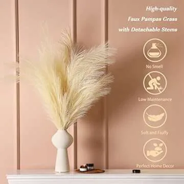 JPSOR Faux Pampas Grass Tall 4PCS 43"/3.6FT Large Artificial Pompous Branches for Floor Vase Fillers Fake Flowers, Fluffy Grass for Home Farmhouse Boho Wedding Decor (Beige)
