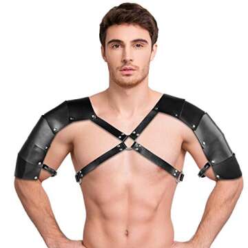 SATINIOR Leather Shoulder Armor Buckles Black Steampunk Chest Harness for Party Cosplay Halloween