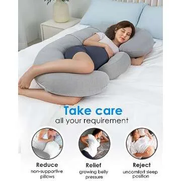 QUEEN ROSE Cooling Pregnancy Pillows, E Shaped Maternity Pillow for Sleeping, with Extra Wedge Pillo...
