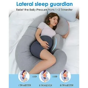 QUEEN ROSE Cooling Pregnancy Pillows, E Shaped Maternity Pillow for Sleeping, with Extra Wedge Pillow for Belly Support, 55 Inch Detachable Body Pillow, Breathable Cover, Grey