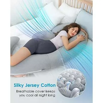 QUEEN ROSE Cooling Pregnancy Pillows, E Shaped Maternity Pillow for Sleeping, with Extra Wedge Pillow for Belly Support, 55 Inch Detachable Body Pillow, Breathable Cover, Grey