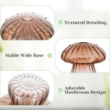 Glasseam Amber Glass Mushroom Vase: Cute Small Flower Vase Set of 5 Unique Mini Bud Vases for Centerpieces Decorative Vases for Flowers Funky Plant Vase Decor