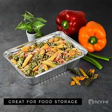NYHI 8.4" x 5.9" Disposable Aluminum Pans with Lids Foil Containers for Cooking Baking Meal Prep Tak...