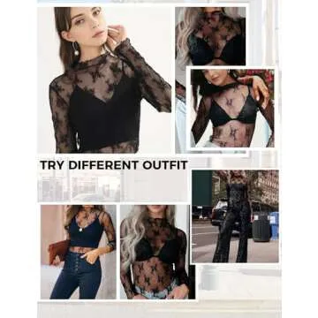 Buauty Mesh Long Sleeve Sheer Top for Women