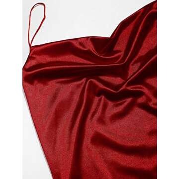 ZAFUL Women's Satin Sleeveless Spaghetti Strap Mini Dress Sexy Slip Cowl Neck Silky Cocktail Party Dresses (S, Red Wine-D)