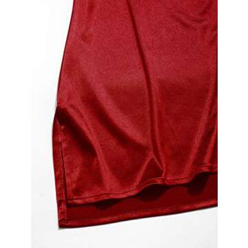 ZAFUL Women's Satin Sleeveless Spaghetti Strap Mini Dress Sexy Slip Cowl Neck Silky Cocktail Party Dresses (S, Red Wine-D)