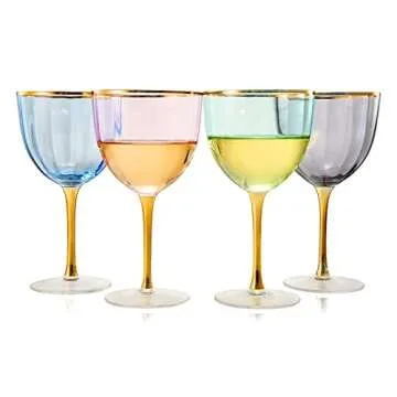 Vintage Art Deco Stemmed Wine Glasses | Set of 4 | 12.5 oz Crystal Classic Cocktail Glassware - Red ...