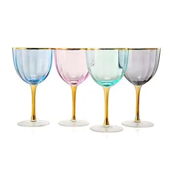 Vintage Art Deco Stemmed Wine Glasses | Set of 4 | 12.5 oz Crystal Classic Cocktail Glassware - Red & White Wine, Whiskey, Water, Cosmopolitan, Sidecar, Crystal Speakeasy Style Saucer Stem Goblets
