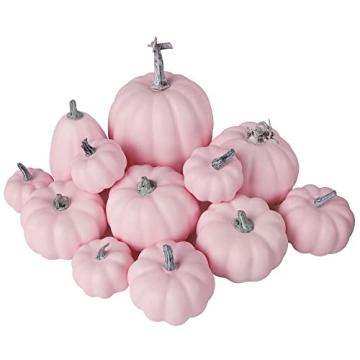 Winemana 12 Pcs Pink Pumpkins for Fall Decor