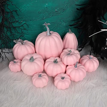 Winemana 12 Pcs Pink Pumpkins for Fall Decor