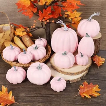 Winemana 12 Pcs Pink Pumpkins for Fall Decor