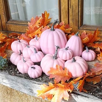 Winemana 12 Pcs Pink Pumpkins for Fall Decor