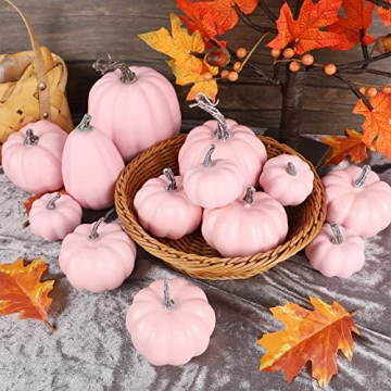 Winemana 12 Pcs Pink Pumpkins for Fall Decor