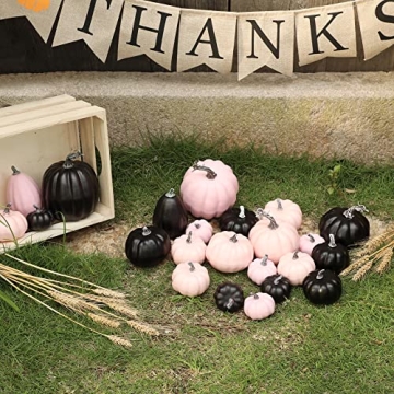 Winemana 12 Pcs Pink Pumpkins for Fall Decor
