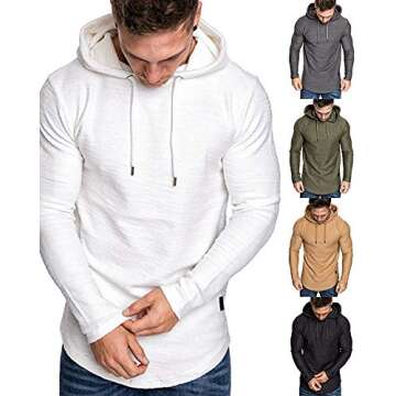 Lexiart Mens Fashion Athletic Hoodies Sport Sweatshirt Solid Color Fleece Pullover White M