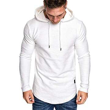 Lexiart Mens Fashion Athletic Hoodies Sport Sweatshirt Solid Color Fleece Pullover White M